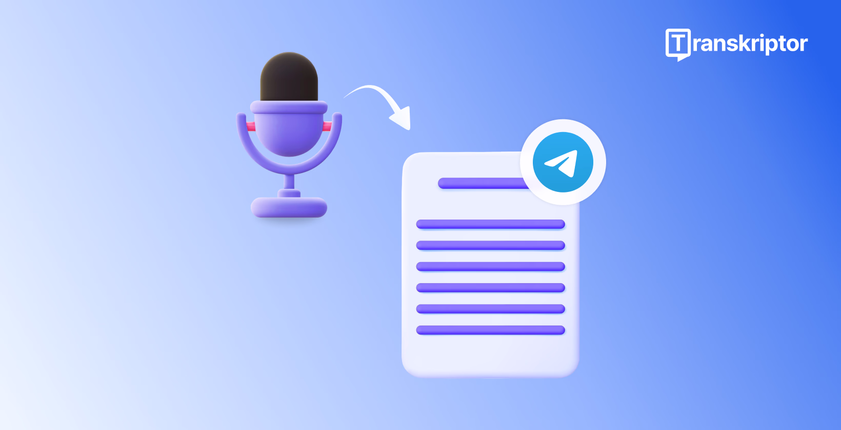 Microfone convertendo fala em texto com o logotipo do Transkriptor.